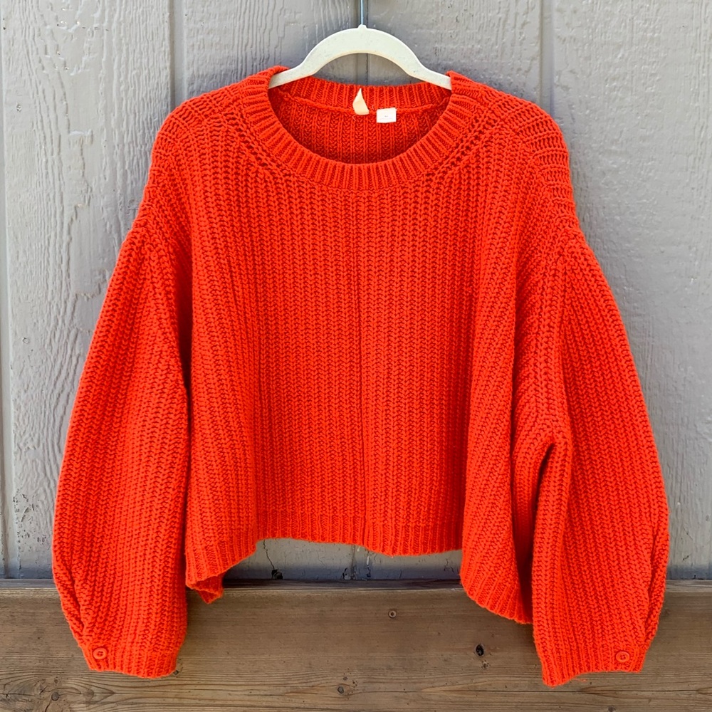 Anthropologie Moth orange red cropped knit sweater - Picture 2 of 9